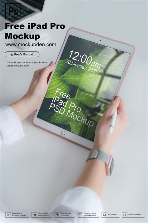 Free iPad Pro Vertical PSD Mockup Front View Mockups 42.3 MB